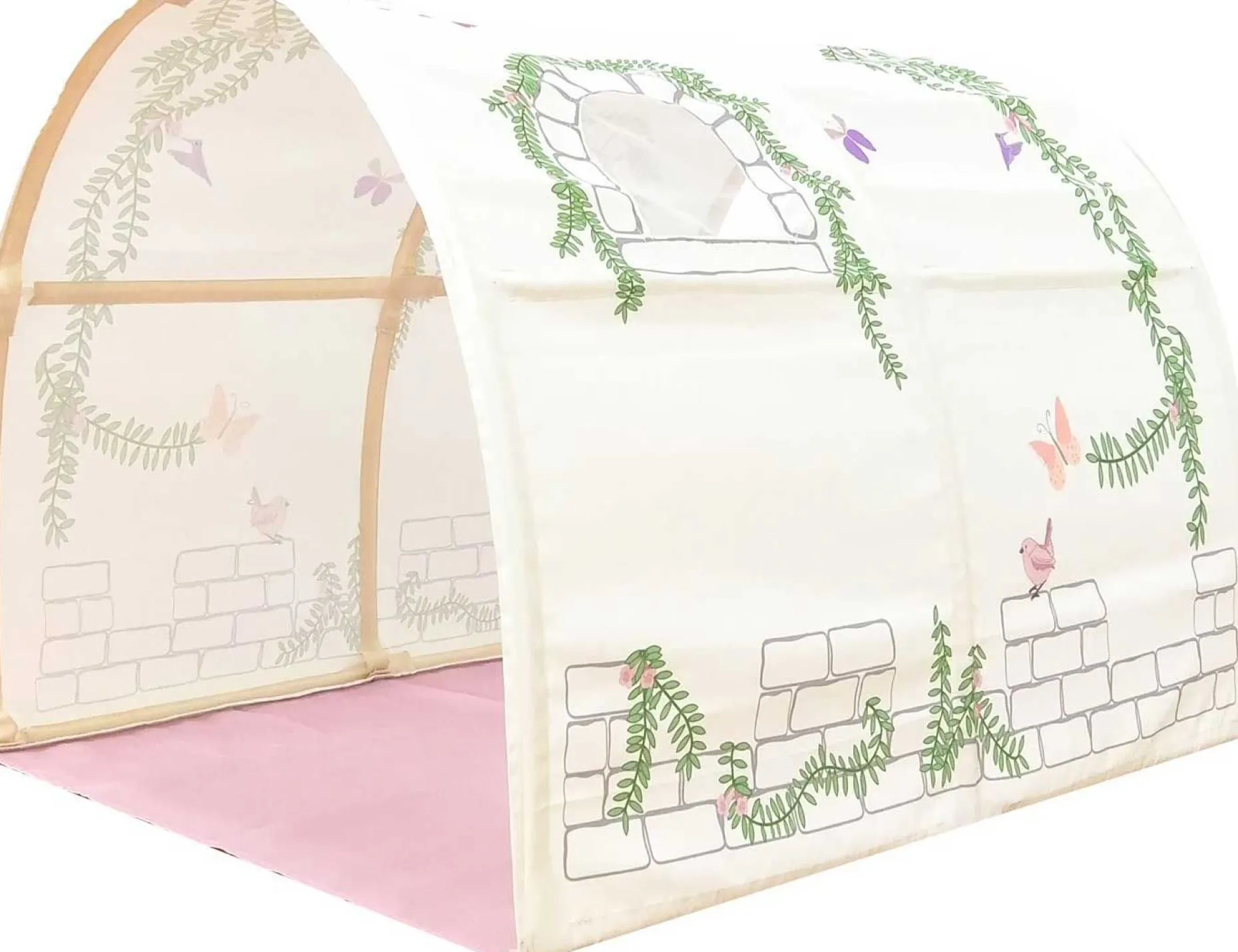 Halbhochbett Forrest mit Schlafzelt, Tunnel und Aufbewahrungstaschen Birdy - Buchenholz