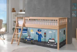 Halbhochbett Forrest mit Schlafzelt Police - Buchenholz
