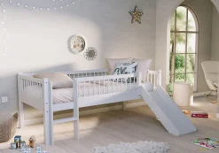 Halbhochbett Forrest - 90 x 200cm - mit Rutsche - Buche massiv - weiß