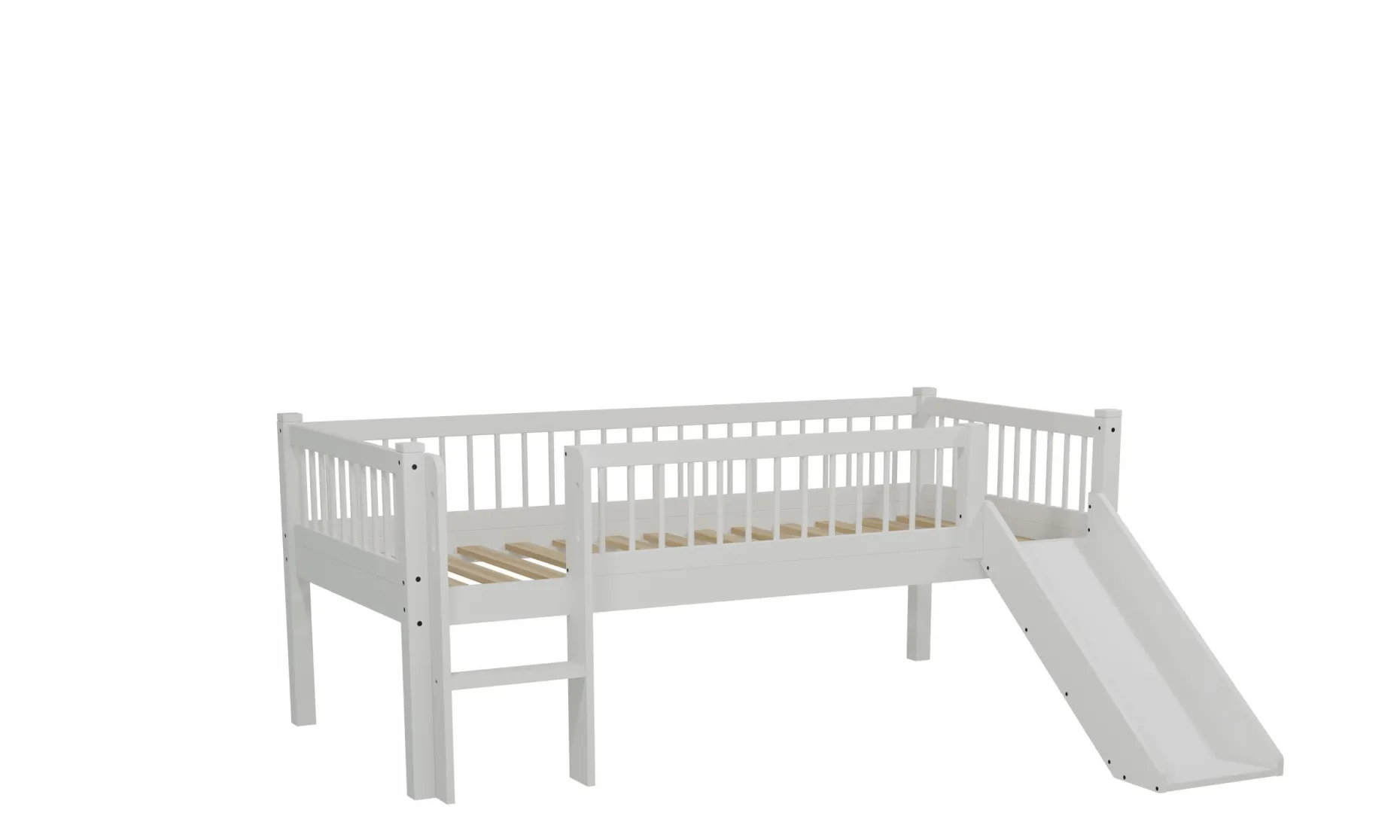 Halbhochbett Forrest - 90 x 200cm - mit Rutsche - Buche massiv - weiß