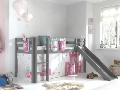 Halbhochbett mit Rutsche Astrid mit Schlafzelt und Stautaschen Princess II - grau