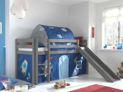 Halbhochbett mit Rutsche Astrid mit Schlafzelt und Tunnel Astro - grau