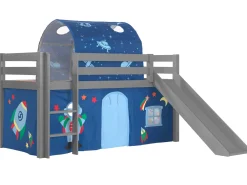 Halbhochbett mit Rutsche Astrid mit Schlafzelt und Tunnel Astro - grau