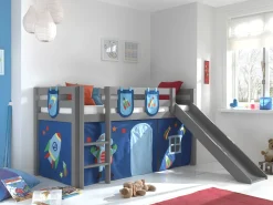 Halbhochbett mit Rutsche Astrid mit Schlafzelt und Stautaschen Astro - grau