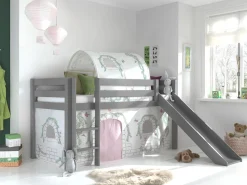 Halbhochbett mit Rutsche Astrid mit Schlafzelt und Betttunnel Birdy - grau