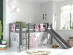 Halbhochbett mit Rutsche Astrid mit Schlafzelt und Stautaschen Birdy - grau
