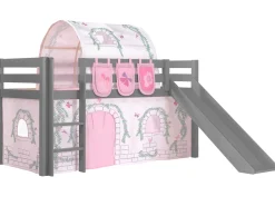 Halbhochbett mit Rutsche Astrid mit Schlafzelt, Tunnel und Stautaschen Birdy - grau