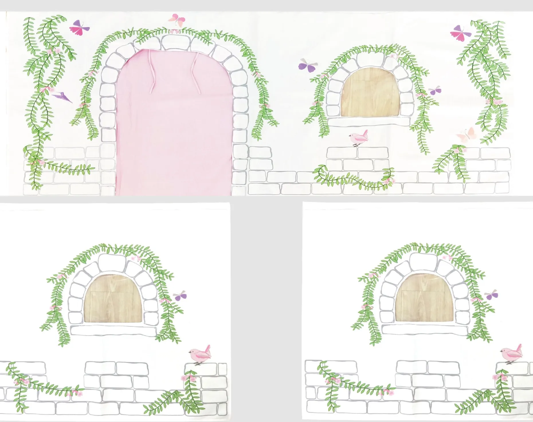 Halbhochbett mit Rutsche Astrid mit Schlafzelt, Tunnel und Stautaschen Birdy - grau