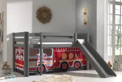Halbhochbett mit Rutsche Astrid mit Schlafzelt Fire Truck - grau