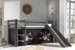 Halbhochbett mit Rutsche Astrid mit Schlafzelt Caribbean Pirates - grau