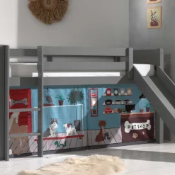 Halbhochbett mit Rutsche Astrid mit Schlafzelt Pet Shop - grau