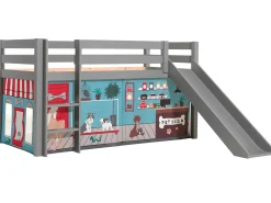 Halbhochbett mit Rutsche Astrid mit Schlafzelt Pet Shop - grau
