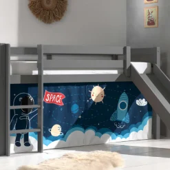 Halbhochbett mit Rutsche Astrid mit Schlafzelt Space Shuttle - grau
