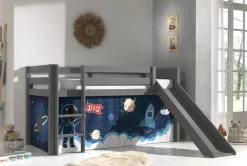 Halbhochbett mit Rutsche Astrid mit Schlafzelt Space Shuttle - grau