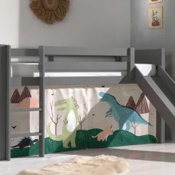 Halbhochbett mit Rutsche Astrid mit Schlafzelt Dino - grau