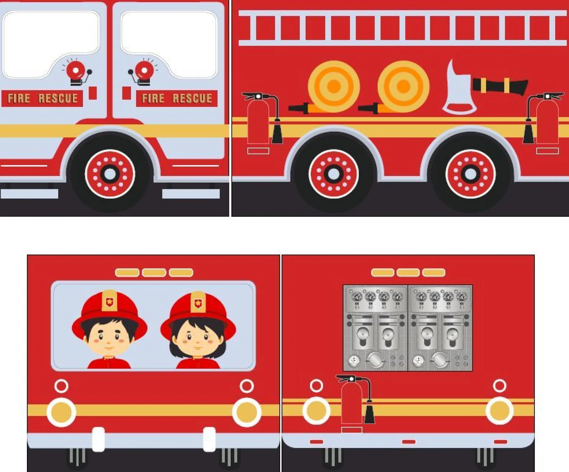 Halbhochbett mit Rutsche Astrid mit Schlafzelt Feuerwehrfahrzeug - Kieferholz