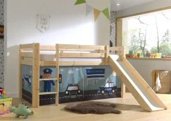 Halbhochbett mit Rutsche Astrid mit Bettzelt Police - Kieferholz