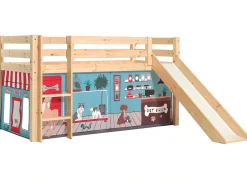 Halbhochbett mit Rutsche Astrid mit Schlafzelt Pet Shop - Kieferholz
