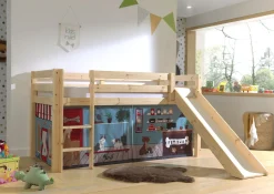 Halbhochbett mit Rutsche Astrid mit Schlafzelt Pet Shop - Kieferholz