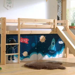 Halbhochbett mit Rutsche Astrid mit Schlafzelt Space Shuttle - Kieferholz