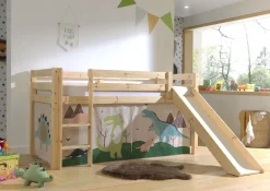 Halbhochbett mit Rutsche Astrid mit Schlafzelt Dino - Kieferholz