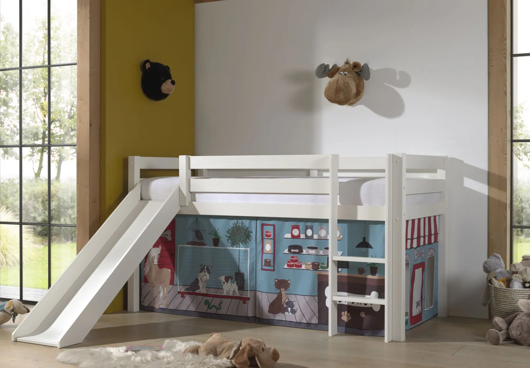 Halbhochbett mit Rutsche Astrid mit Schlafzelt Pet Shop - weiß