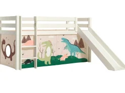 Halbhochbett mit Rutsche Astrid mit Schlafzelt Dino - weiß