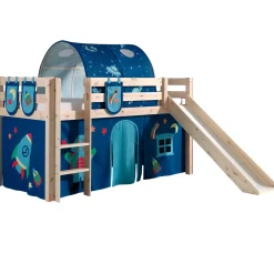 Halbhochbett mit Rutsche Astrid mit Schlafzelt, Tunnel und Stautaschen Astro - Kiefer