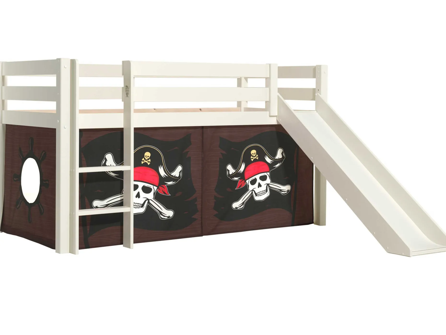 Halbhochbett mit Rutsche Astrid mit Schlafzelt Caribbean Pirates - weiß