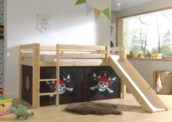 Halbhochbett mit Rutsche Astrid mit Schlafzelt Caribbean Pirates - Kieferholz