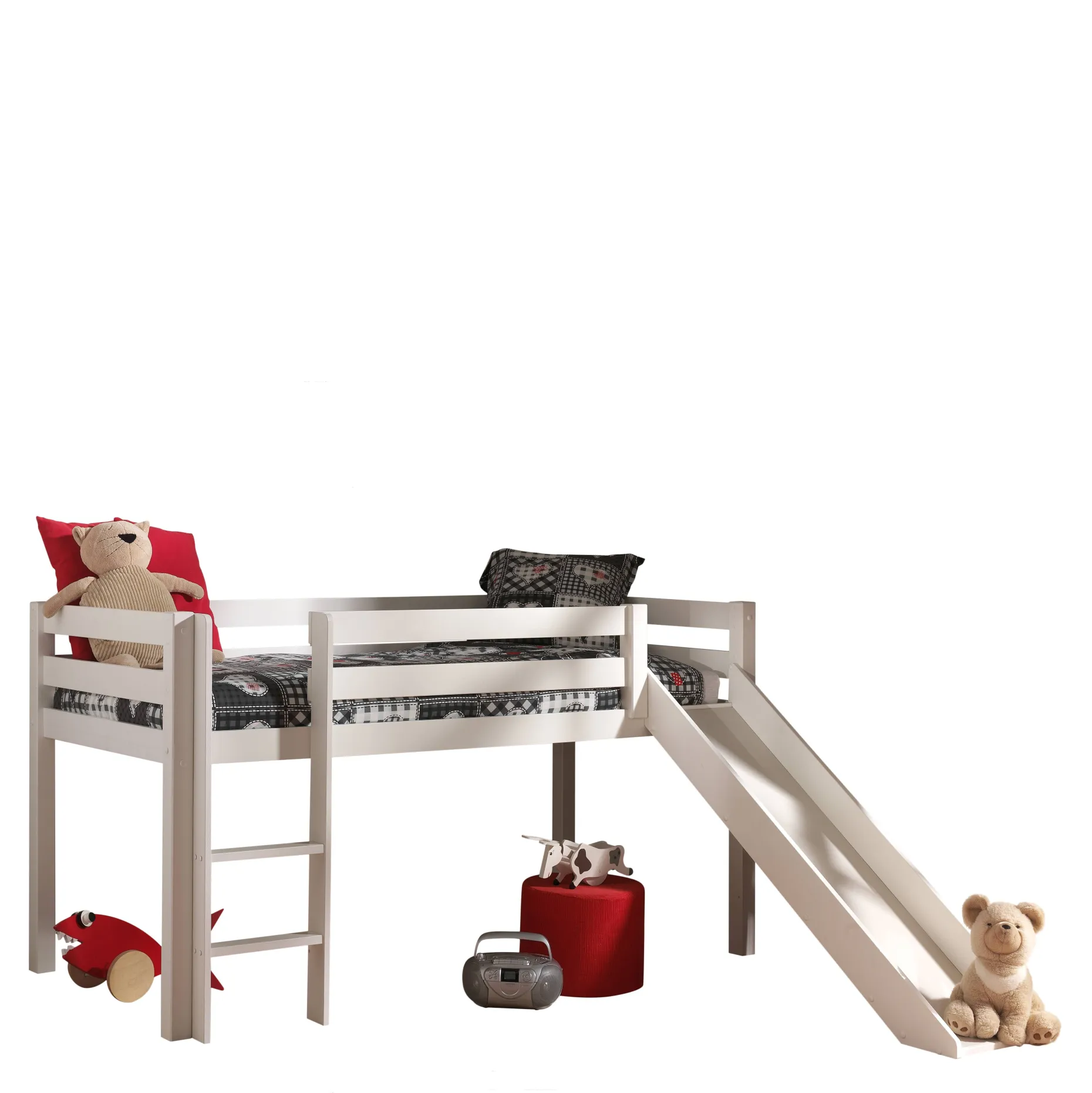 Halbhochbett mit Rutsche Astrid mit Schlafzelt Feuerwehrfahrzeug - weiß