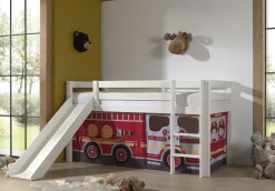 Halbhochbett mit Rutsche Astrid mit Schlafzelt Feuerwehrfahrzeug - weiß