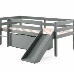 Halbhochbett mit Rutsche Pip mit 2 Schubladen 90 x 200 Kiefer - grau