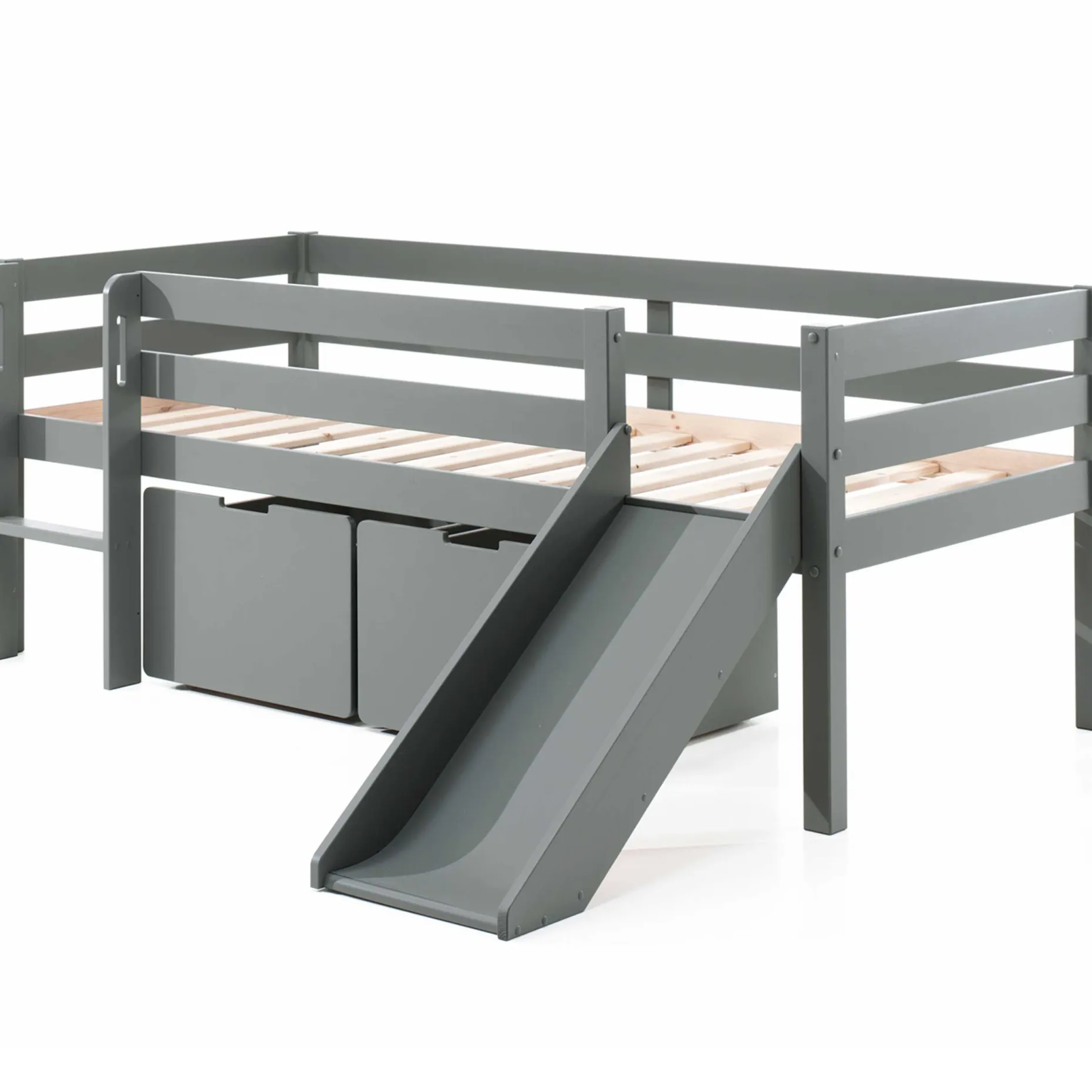 Halbhochbett mit Rutsche Pip mit 2 Schubladen 90 x 200 Kiefer - grau