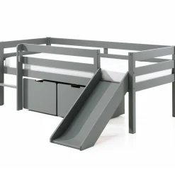 Halbhochbett mit Rutsche Pip mit 2 Schubladen 90 x 200 Kiefer - grau
