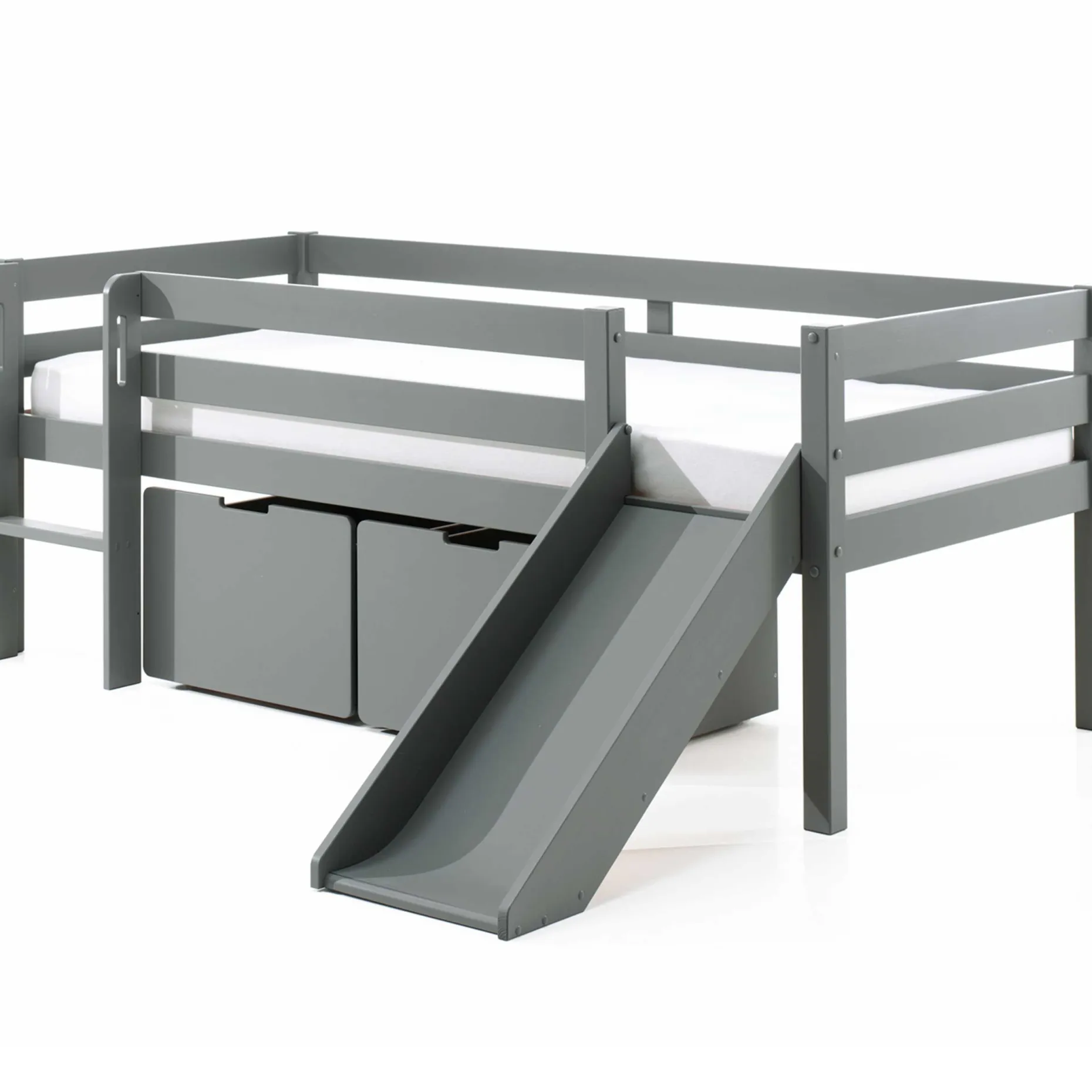 Halbhochbett mit Rutsche Pip mit 2 Schubladen 90 x 200 Kiefer - grau