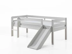 Halbhochbett mit Rutsche Pip 90 x 200 mit 2 Schubladen und Regal Kiefer - grau