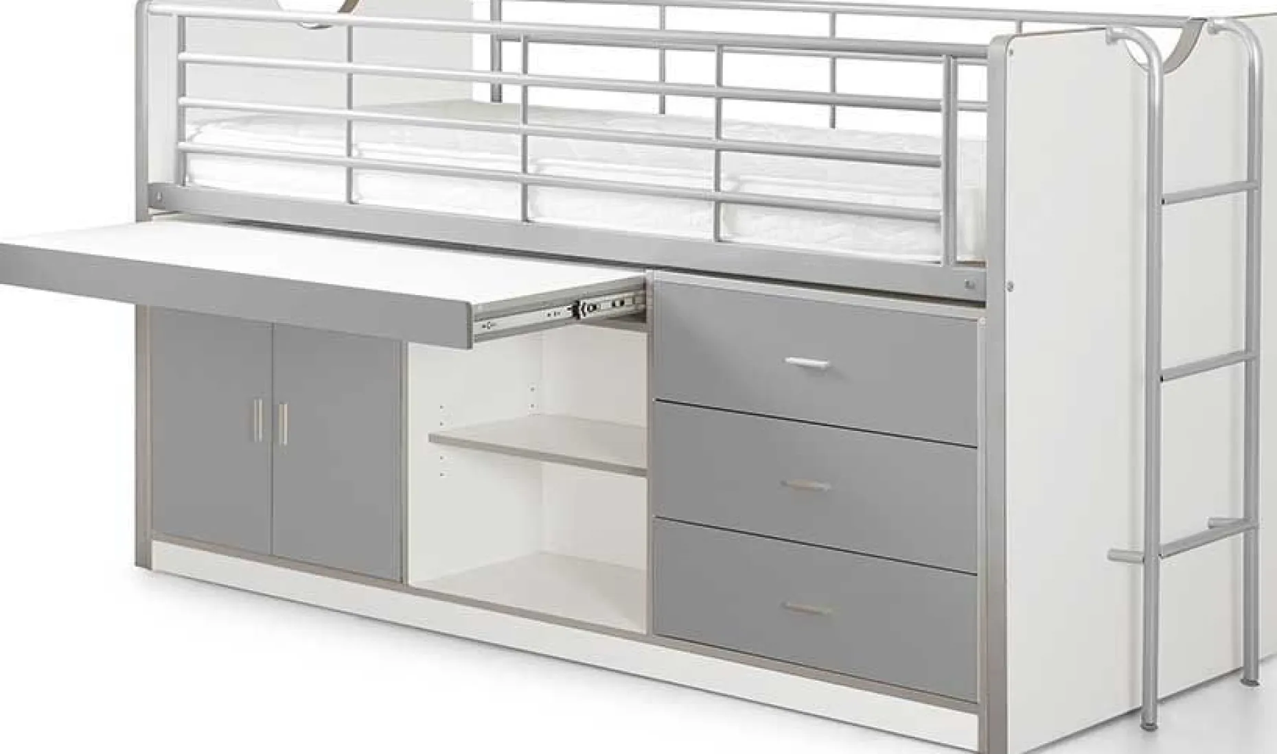 Halbhochbett mit Schreibtisch Bonny 95 - silber