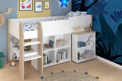 Halbhochbett mit Schreibtisch Moscon 90x200 - weiß/Eiche