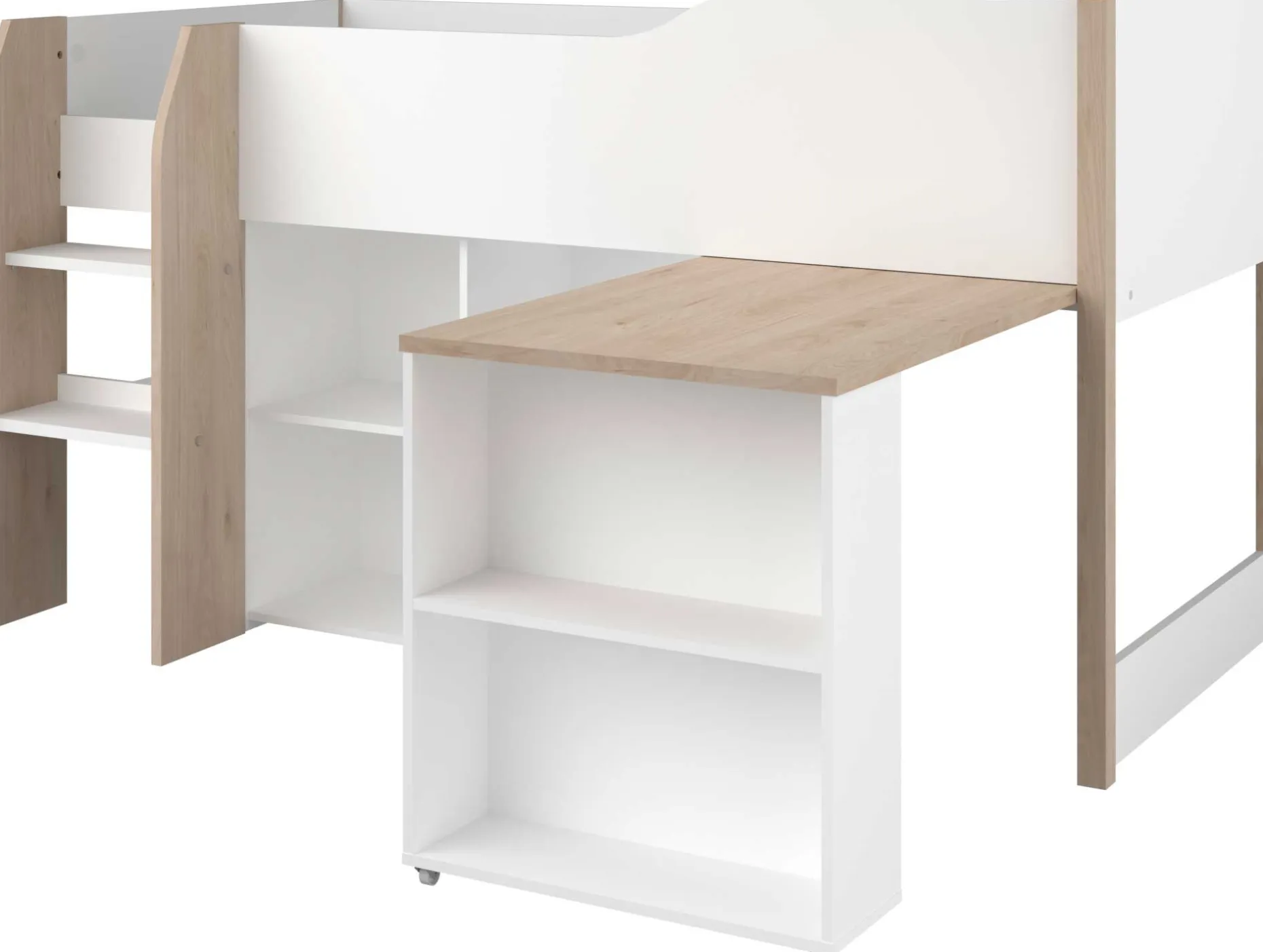 Halbhochbett mit Schreibtisch Moscon 90x200 - weiß/Eiche