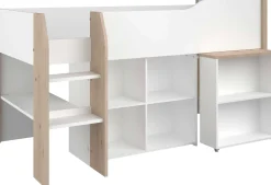Halbhochbett mit Schreibtisch Moscon 90x200 - weiß/Eiche