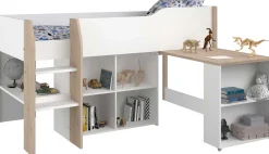 Halbhochbett mit Schreibtisch Moscon 90x200 - weiß/Eiche