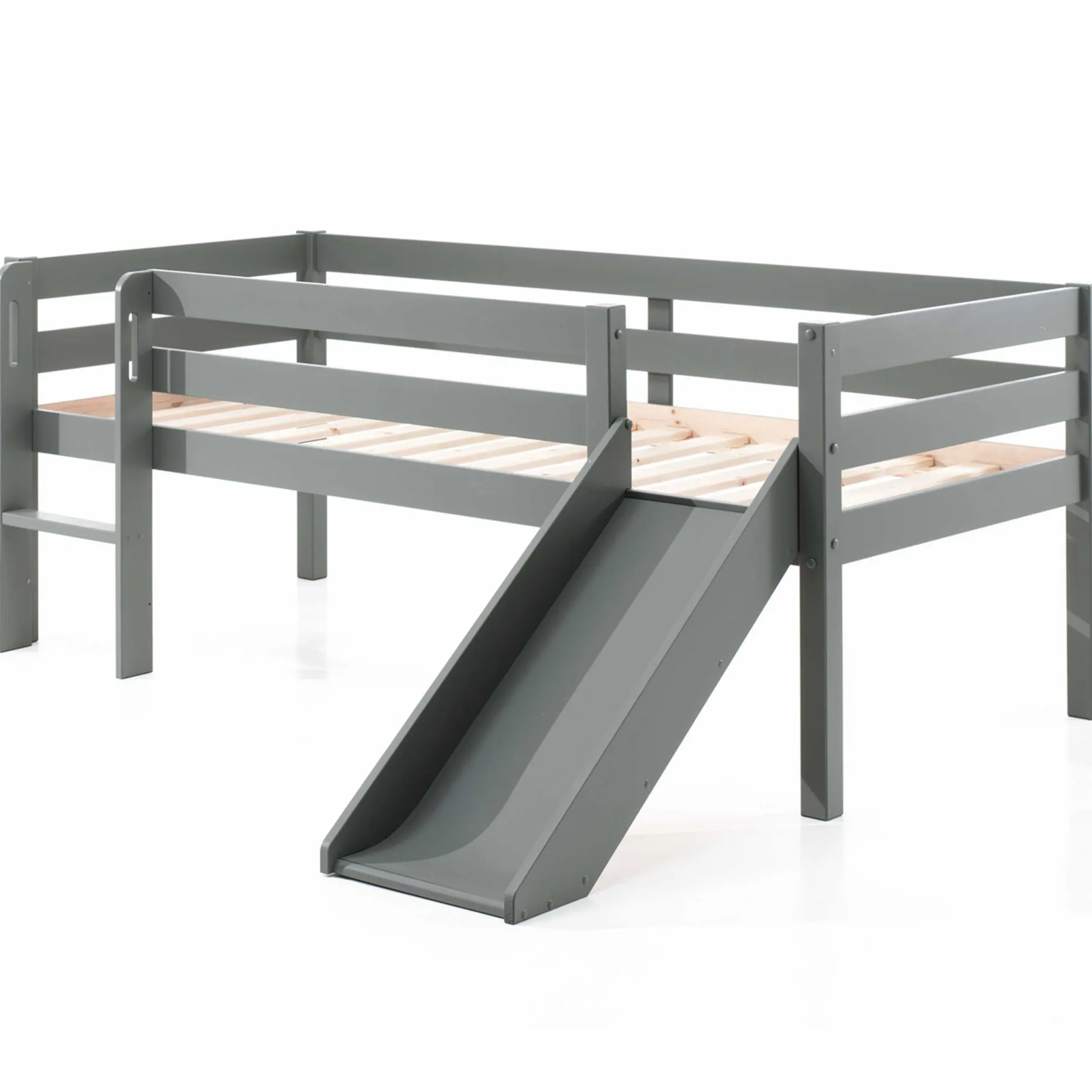 Halbhochbett Pip mit Rutsche 90 x 200 Kiefernholz - grau