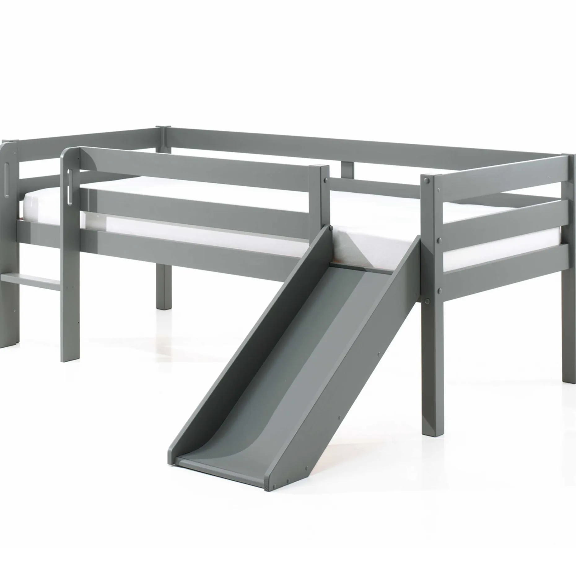 Halbhochbett Pip mit Rutsche 90 x 200 Kiefernholz - grau
