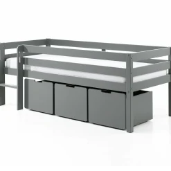 Halbhochbett Pip mit 3 Schubladen 90 x 200cm Kiefer - grau