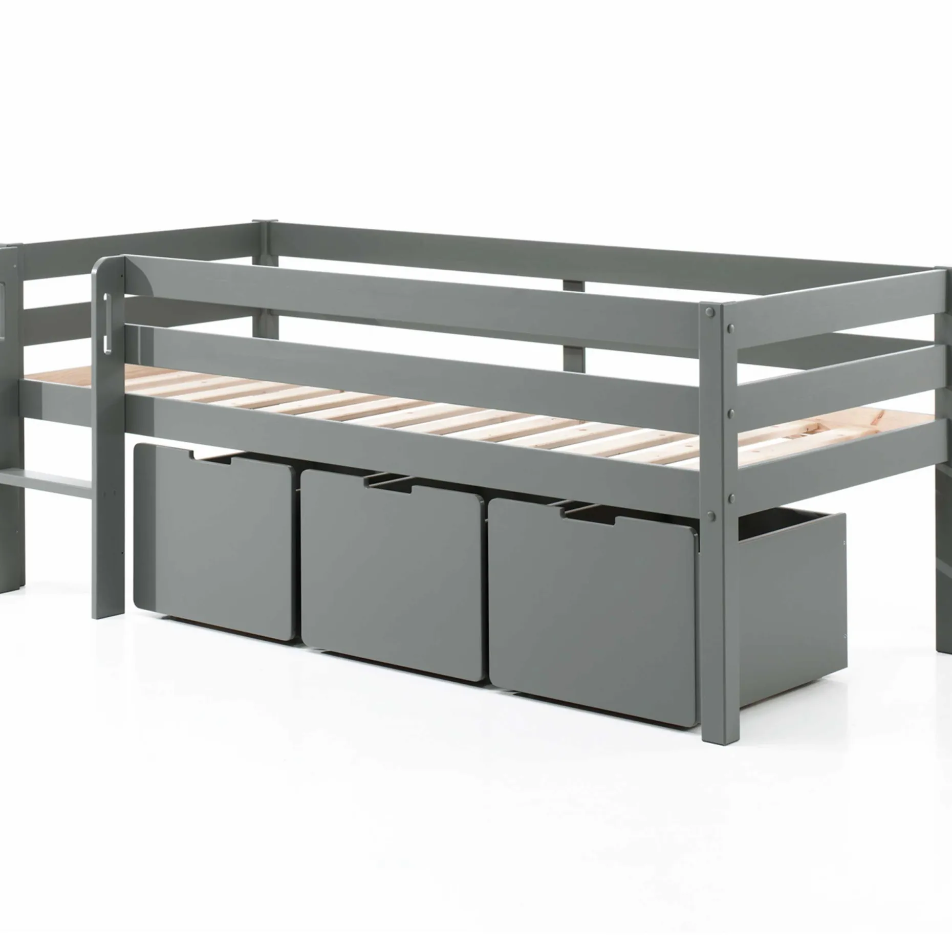 Halbhochbett Pip mit 3 Schubladen 90 x 200cm Kiefer - grau