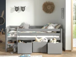 Halbhochbett Pip mit 3 Schubladen 90 x 200cm Kiefer - grau