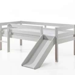 Halbhochbett Pip 90x200 cm mit Rutsche und 1 Wandregal-weiß