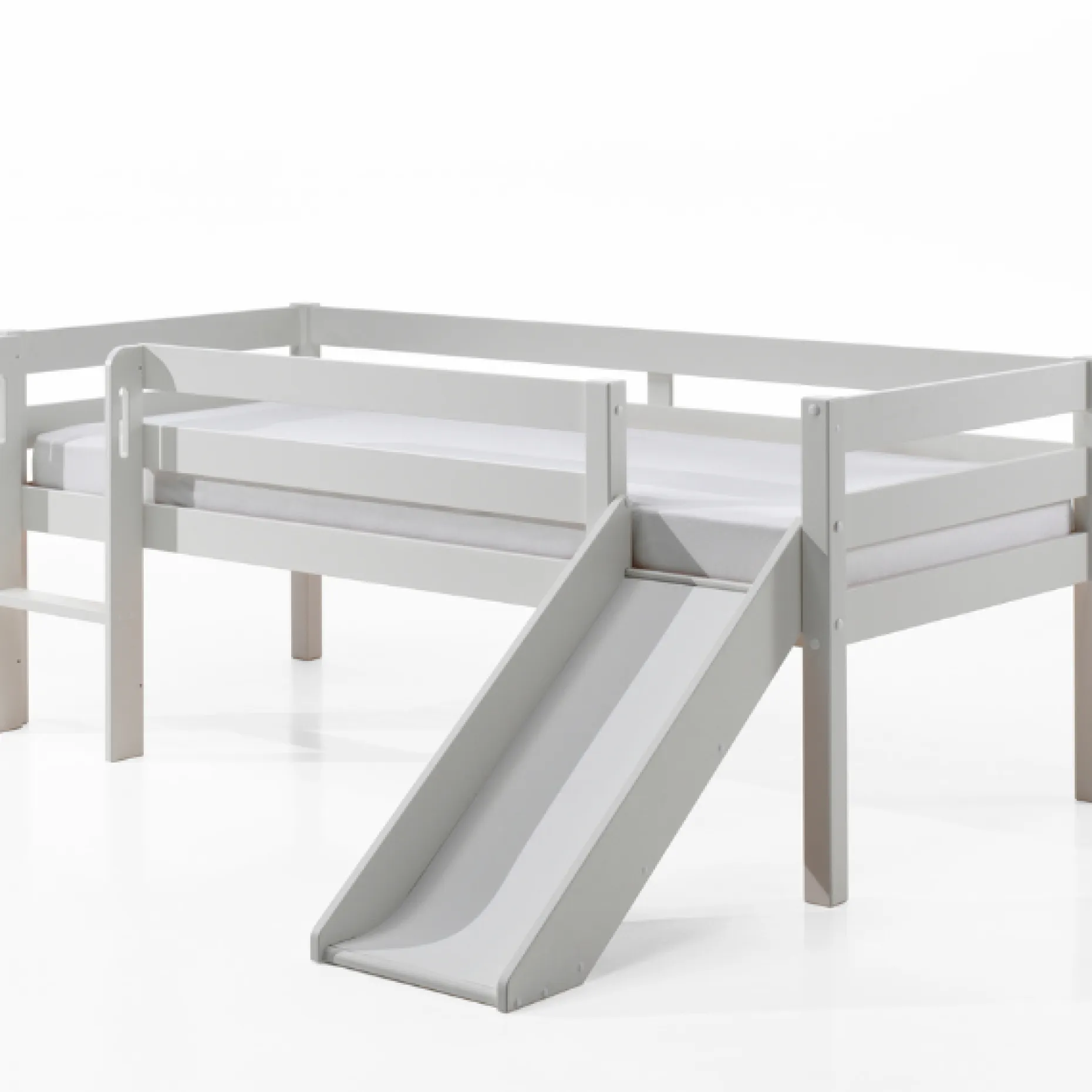 Halbhochbett Pip 90x200 cm mit Rutsche und 1 Wandregal-weiß