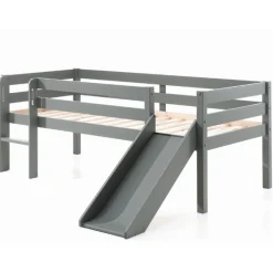 Halbhochbett Pip 90x200 cm mit Schieber und 1 Wandregal-grau